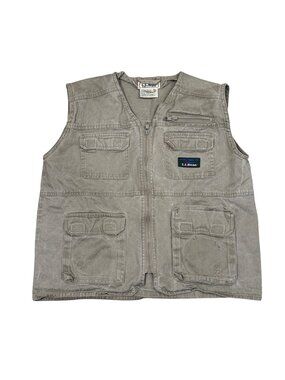 Vintage L.L. Bean Kids Fishing Vest Large Green Cotton Multi-Pocket Outdoor Gear